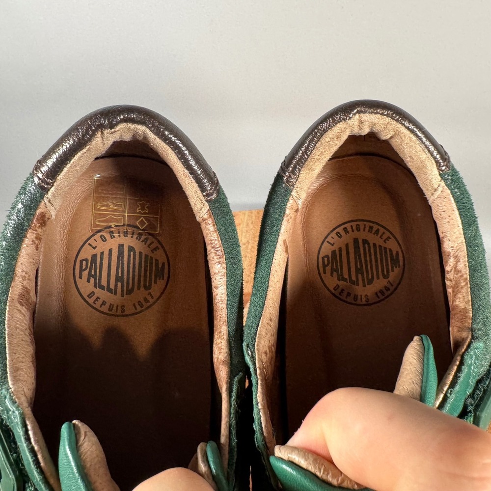 Palladium Womens Green Leather Low Top Sneakers Striped EU 41 US 10 - Picture 7 of 8